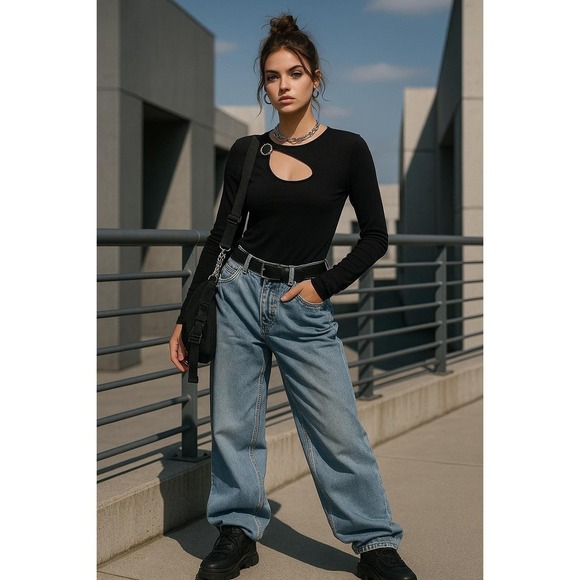 Vintage Belldini Black Cutout Ring Detail Top Long Sleeve Y2K Hong Kong Sz S - Picture 9 of 9